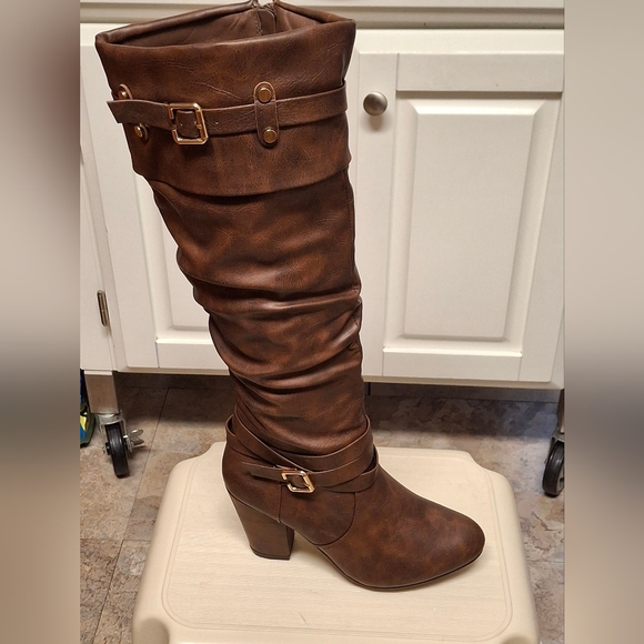 TOP Moda Shoes - New Women's Too Moda Viola-9 Stylish Chunky Heel Knee-hi Boot -brown
